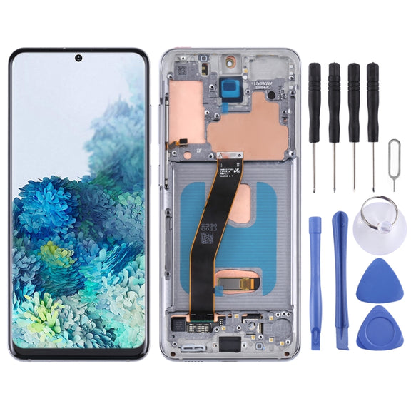 Original Super AMOLED LCD Screen With Digitizer Full Assembly with Frame for Samsung Galaxy S20 5G SM-G981B(Silver)