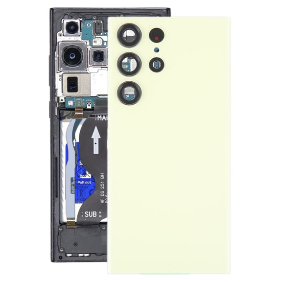 For Samsung Galaxy S23 Ultra SM-S918 Glass Battery Back Cover with Camera Lens Cover(Yellow)