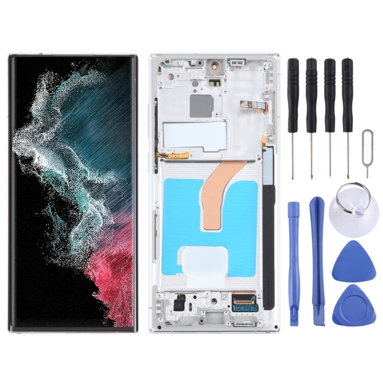 For Samsung Galaxy S22 Ultra 5G SM-S908B Original LCD Screen Digitizer Full Assembly with Frame (White) - free shipping - PMC TechLife - Order now!