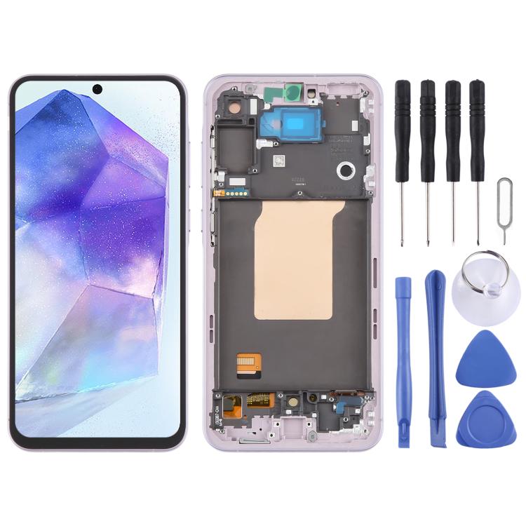 For Samsung Galaxy A55 SM-A556B OLED LCD Screen Digitizer Full Assembly with Frame (Pink) - free shipping - PMc TechLife - Order now!