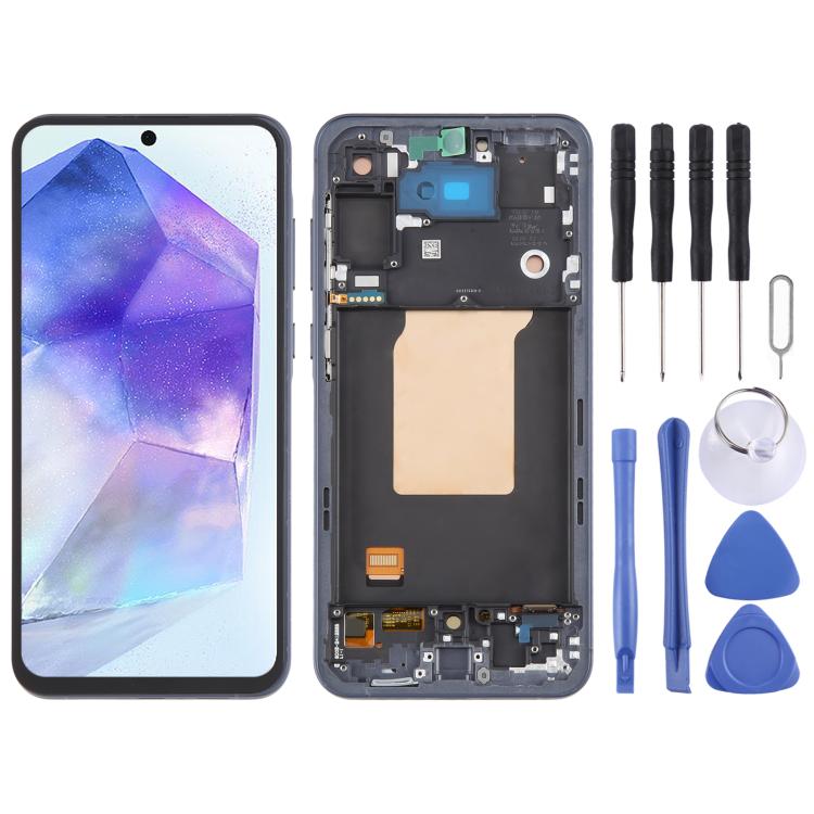 For Samsung Galaxy A55 SM-A556B OLED LCD Screen Digitizer Full Assembly with Frame (Blue) - free shipping - PMc TechLife - Order now!