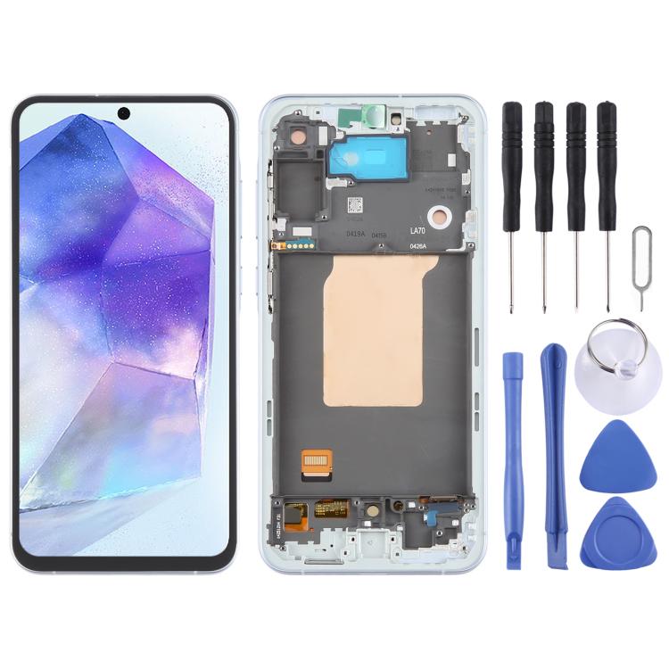 For Samsung Galaxy A55 SM-A556B OLED LCD Screen Digitizer Full Assembly with Frame (Baby Blue) - free shipping - PMc TechLife - Order now!