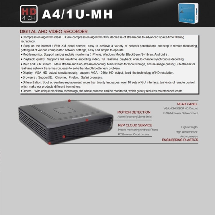 A4/1U-MS 1080N CE & RoHS Certificated 1 / 4 Previews Screen inch AHD DVR Digital Video Recorder - Digital Video Recorder by PMC Jewellery | Online Shopping South Africa | PMC Jewellery | Buy Now Pay Later Mobicred