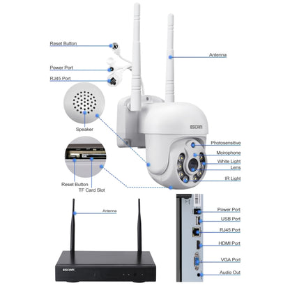 ESCAM WNK714 3.0 Million Pixels 4-channel HD Dome Camera NVR Wireless Monitoring Kit, AU Plug - free shipping - PMC Jewellery - Order now!