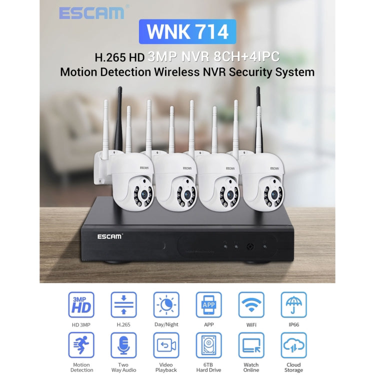 ESCAM WNK714 3.0 Million Pixels 4-channel HD Dome Camera NVR Wireless Monitoring Kit, AU Plug - free shipping - PMC Jewellery - Order now!