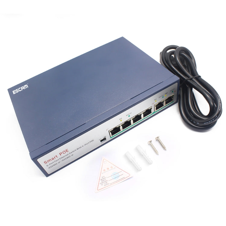 ESCAM POE 4+2 6-Port Fast Ethernet Switch 4-Port POE 10/100M 120W Network Switch, Transmission Distance: 150m(Black) - free shipping - PMC Jewellery - Order now!