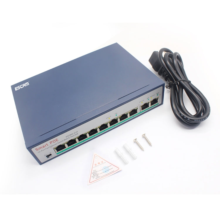 ESCAM POE 8+2 10-Port Fast Ethernet Switch 8-Port POE 10/100M 120W Network Switch, Transmission Distance: 150m(Blue)