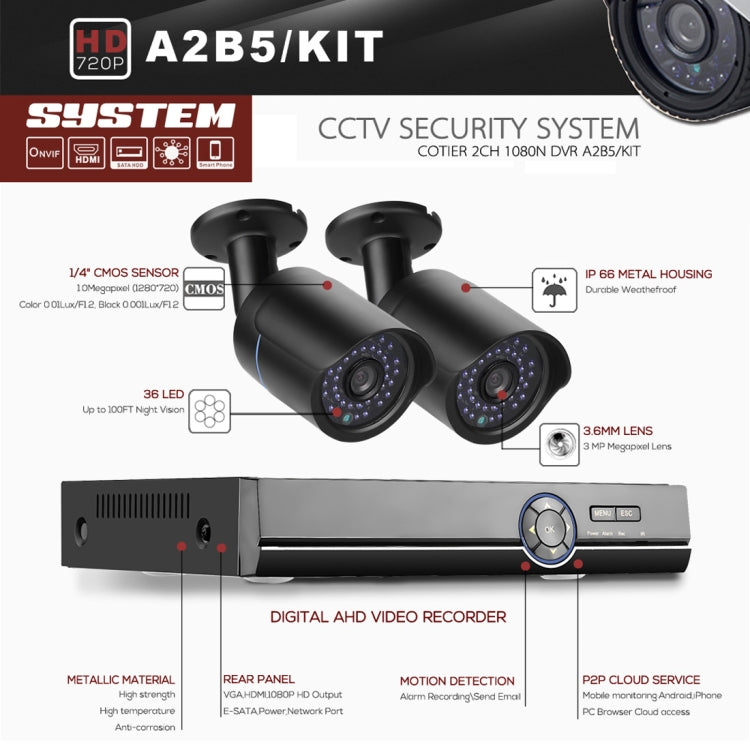 A4B5 4 Channel 720P 1.0 Mega Pixel 4 x Bullet AHD Cameras AHD DVR Kit, Support Night Vision / Motion Detection, IR Distance: 20m(Black) - Video Recorder Kit by PMc TechLife | Online Shopping South Africa | PMc TechLife | Buy Now Pay Later Mobicred