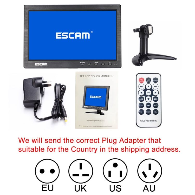 ESCAM T10 10.0 inch TFT LCD 1024x600 Monitor with VGA & HDMI & AV & BNC & USB for PC CCTV Security - free shipping - PMC TechLife - Order now!
