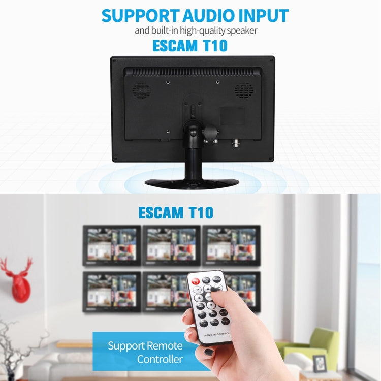 ESCAM T10 10.0 inch TFT LCD 1024x600 Monitor with VGA & HDMI & AV & BNC & USB for PC CCTV Security - free shipping - PMC TechLife - Order now!