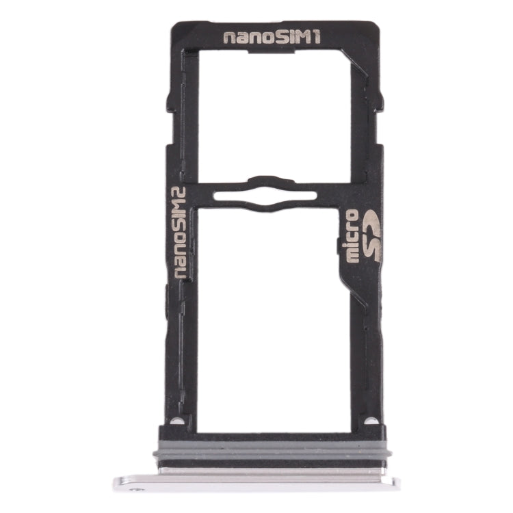 Nano SIM Card Tray + Nano SIM Card Tray / Micro SD Card Tray for LG G8S ThinQ LMG810, LM-G810, LMG810EAW (Silver)