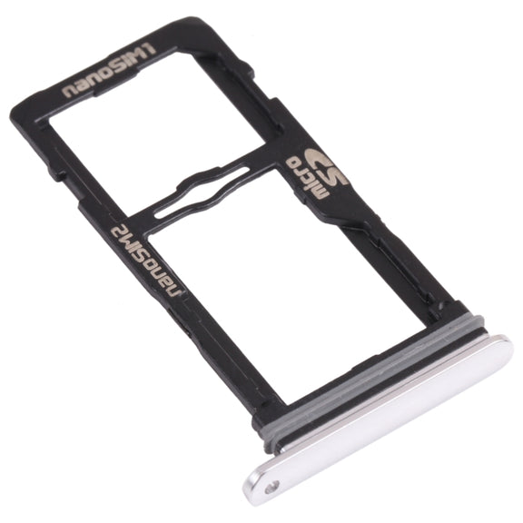 Nano SIM Card Tray + Nano SIM Card Tray / Micro SD Card Tray for LG G8S ThinQ LMG810, LM-G810, LMG810EAW (Silver)