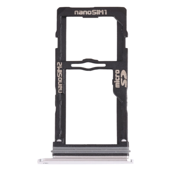 Nano SIM Card Tray + Nano SIM Card Tray / Micro SD Card Tray for LG G8S ThinQ LMG810, LM-G810, LMG810EAW (Silver)