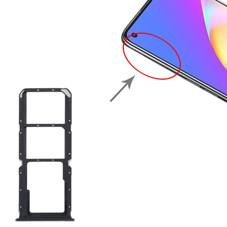 For OPPO Reno5 Lite / Reno5 F / A94 4G SIM Card Tray + SIM Card Tray + Micro SD Card Tray (Black) - Card Socket by PMc TechLife | Online Shopping South Africa | PMc TechLife | Buy Now Pay Later Mobicred