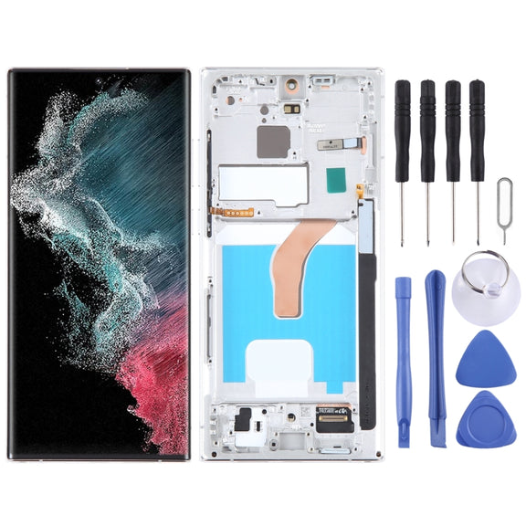For Samsung Galaxy S22 Ultra 5G SM-S908B EU Edition 6.78 inch OLED  LCD Screen Digitizer Full Assembly with Frame(Silver)