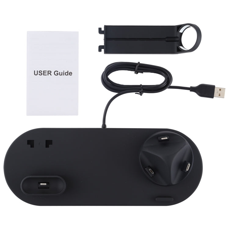 HQ-UD15 5 in 1 Micro USB + USB-C / Type-C + 8 Pin Interface Phone Charging Base with 8 Pin Earphone Charging Interface & Watch Stand, Without Wireless Charger (Black)