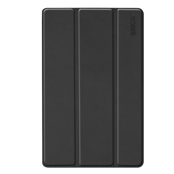 ENKAY PU Leather + Plastic Bottom Case with Three-folding Holder for Galaxy Tab A 10.1 (2019) T510 / T515(Black)