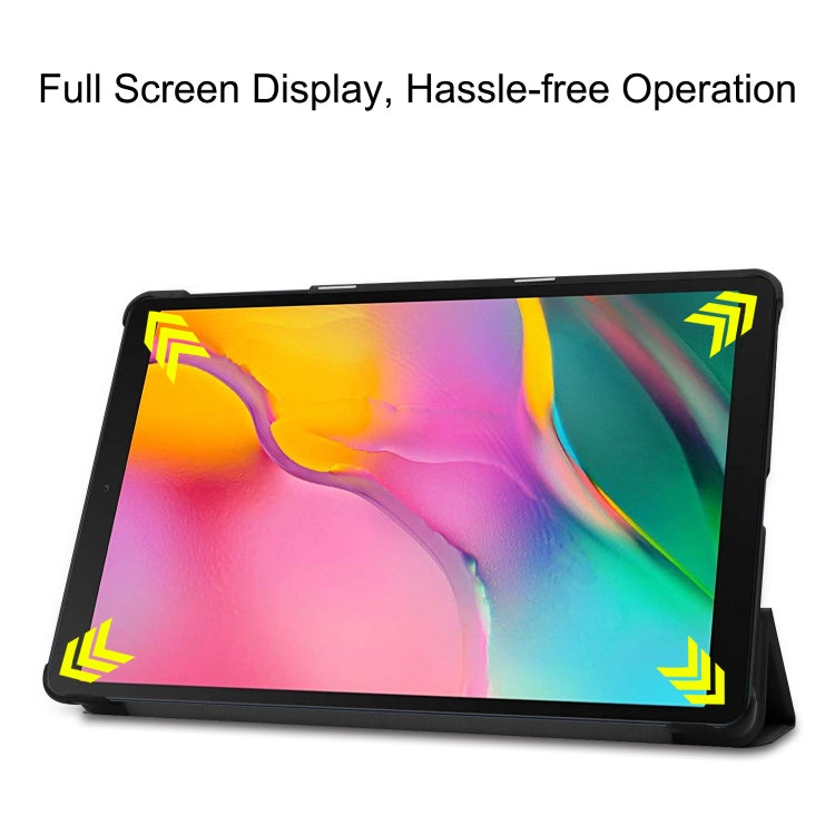 ENKAY PU Leather + Plastic Bottom Case with Three-folding Holder for Galaxy Tab A 10.1 (2019) T510 / T515(Black)