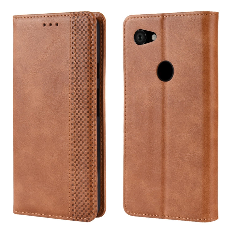 Magnetic Buckle Retro Crazy Horse Texture Horizontal Flip Leather Case for Google Pixel 3a , with Holder & Card Slots & Photo Frame(Brown) - Google Cases by PMC TechLife | Online Shopping South Africa | PMC TechLife | Buy Now Pay Later Mobicred