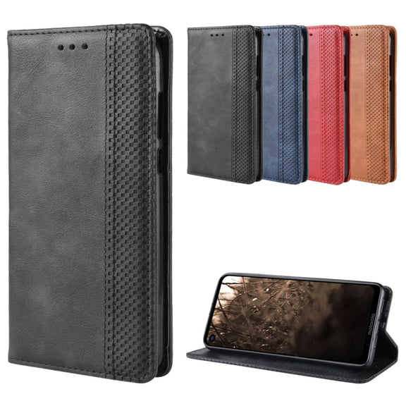 Magnetic Buckle Retro Crazy Horse Texture Horizontal Flip Leather Case for Motorola MOTO One Vision, with Holder & Card Slots & Photo Frame(Red)