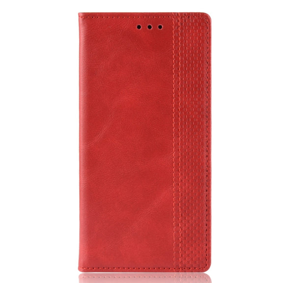 Magnetic Buckle Retro Crazy Horse Texture Horizontal Flip Leather Case for Motorola MOTO One Vision, with Holder & Card Slots & Photo Frame(Red)