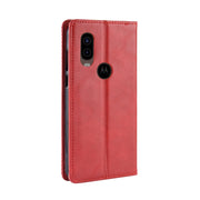 Magnetic Buckle Retro Crazy Horse Texture Horizontal Flip Leather Case for Motorola MOTO One Vision, with Holder & Card Slots & Photo Frame(Red)