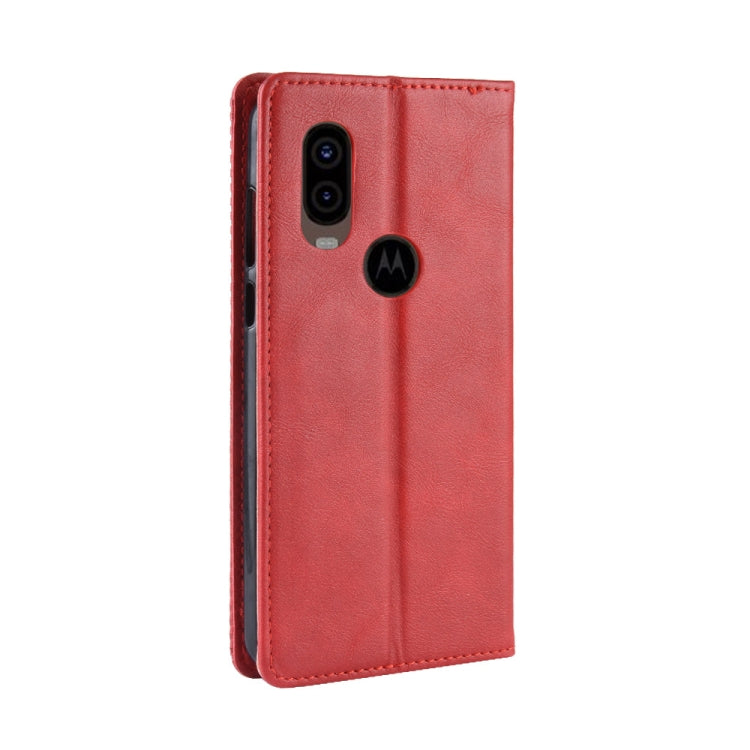 Magnetic Buckle Retro Crazy Horse Texture Horizontal Flip Leather Case for Motorola MOTO One Vision, with Holder & Card Slots & Photo Frame(Red)