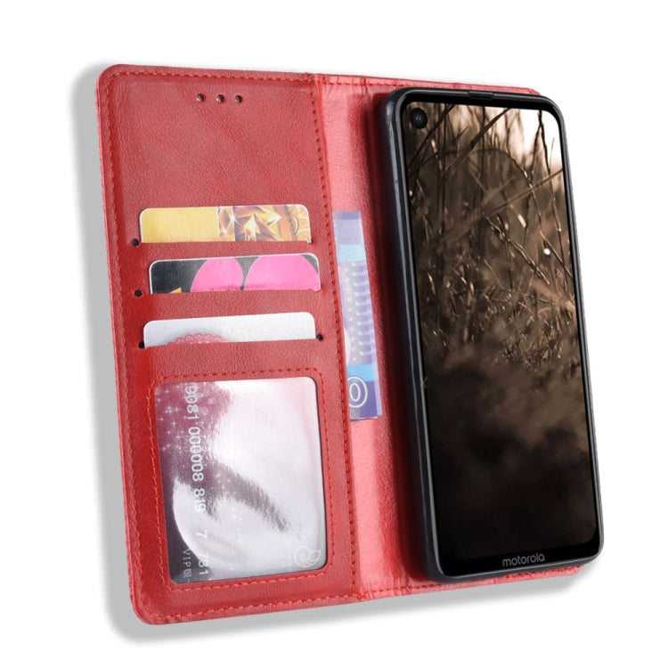 Magnetic Buckle Retro Crazy Horse Texture Horizontal Flip Leather Case for Motorola MOTO One Vision, with Holder & Card Slots & Photo Frame(Red)
