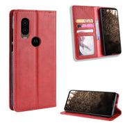 Magnetic Buckle Retro Crazy Horse Texture Horizontal Flip Leather Case for Motorola MOTO One Vision, with Holder & Card Slots & Photo Frame(Red)