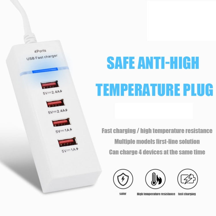 5V 4.1A 4 USB Ports Charger Adapter with Power Plug Cable, Cable Length: 1.5m, EU Plug(White) - Multifunction Charger by PMC Jewellery | Online Shopping South Africa | PMC Jewellery | Buy Now Pay Later Mobicred