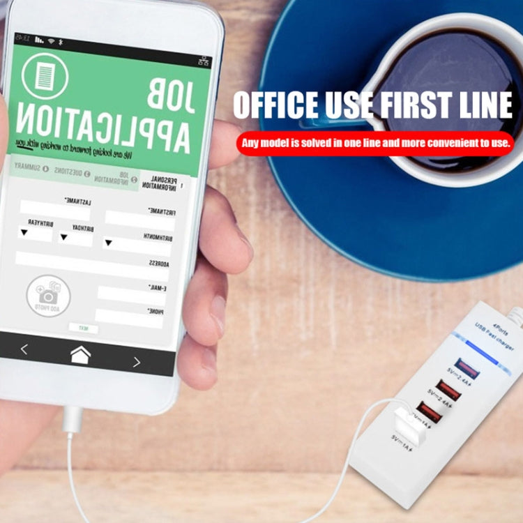 5V 4.1A 4 USB Ports Charger Adapter with Power Plug Cable, Cable Length: 1.5m, EU Plug(White) - Multifunction Charger by PMC Jewellery | Online Shopping South Africa | PMC Jewellery | Buy Now Pay Later Mobicred