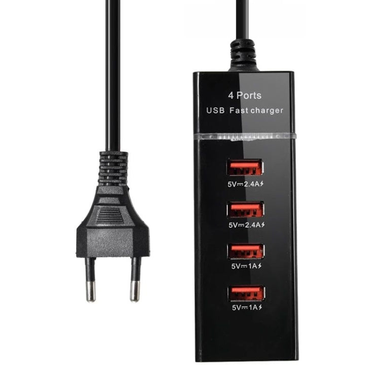 5V 4.1A 4 USB Ports Charger Adapter with Power Plug Cable, Cable Length: 1.5m, EU Plug(Black) - Multifunction Charger by PMC Jewellery | Online Shopping South Africa | PMC Jewellery | Buy Now Pay Later Mobicred