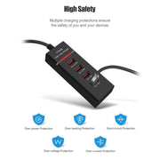 5V 4.1A 4 USB Ports Charger Adapter with Power Plug Cable, Cable Length: 1.5m, EU Plug(Black)