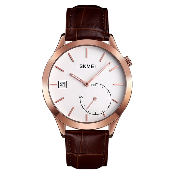 SKMEI 1581 Creative Fashion Men Watch Simple Casual Outdoor Sports Water-resistant Two-Pin Quartz Watch(Rose Gold Coffee)