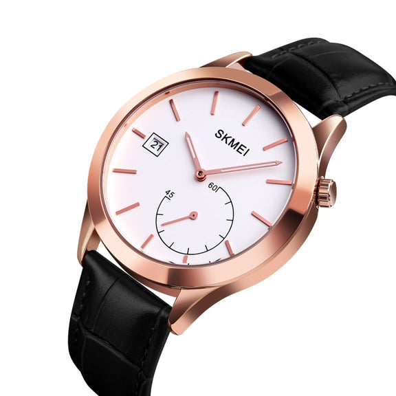 SKMEI 1581 Creative Fashion Men Watch Simple Casual Outdoor Sports Water-resistant Two-Pin Quartz Watch(Rose Gold Black)