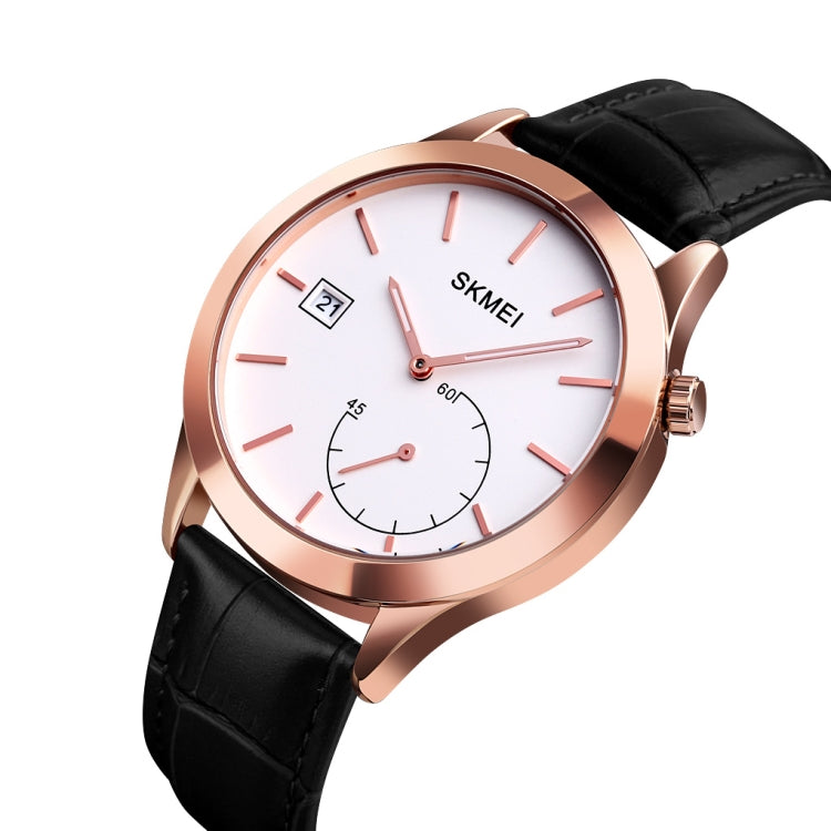 SKMEI 1581 Creative Fashion Men Watch Simple Casual Outdoor Sports Water-resistant Two-Pin Quartz Watch(Rose Gold Black)