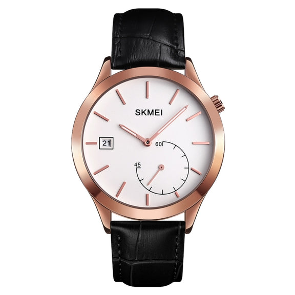 SKMEI 1581 Creative Fashion Men Watch Simple Casual Outdoor Sports Water-resistant Two-Pin Quartz Watch(Rose Gold Black)