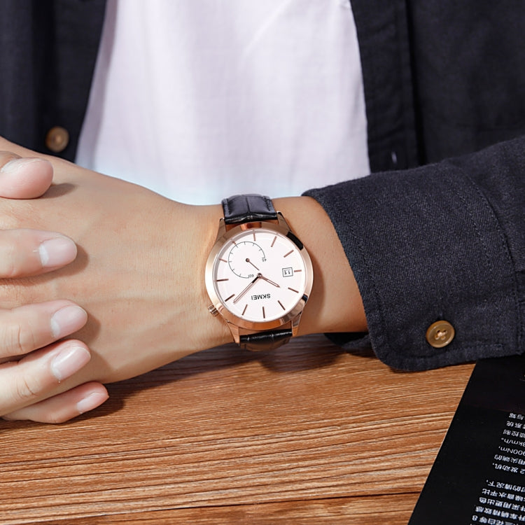 SKMEI 1581 Creative Fashion Men Watch Simple Casual Outdoor Sports Water-resistant Two-Pin Quartz Watch(Rose Gold Black)