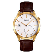 SKMEI 1581 Creative Fashion Men Watch Simple Casual Outdoor Sports Water-resistant Two-Pin Quartz Watch(Gold Coffee)
