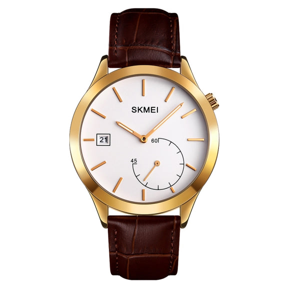 SKMEI 1581 Creative Fashion Men Watch Simple Casual Outdoor Sports Water-resistant Two-Pin Quartz Watch(Gold Coffee)