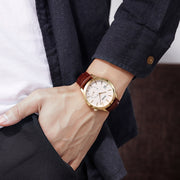 SKMEI 1581 Creative Fashion Men Watch Simple Casual Outdoor Sports Water-resistant Two-Pin Quartz Watch(Gold Coffee)