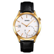 SKMEI 1581 Creative Fashion Men Watch Simple Casual Outdoor Sports Water-resistant Two-Pin Quartz Watch(Gold Black)