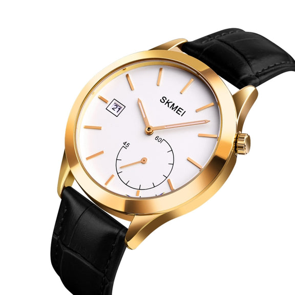 SKMEI 1581 Creative Fashion Men Watch Simple Casual Outdoor Sports Water-resistant Two-Pin Quartz Watch(Gold Black)