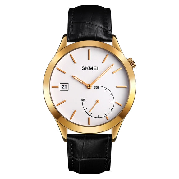 SKMEI 1581 Creative Fashion Men Watch Simple Casual Outdoor Sports Water-resistant Two-Pin Quartz Watch(Gold Black)