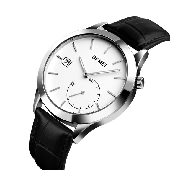 SKMEI 1581 Creative Fashion Men Watch Simple Casual Outdoor Sports Water-resistant Two-Pin Quartz Watch(Silver Black)