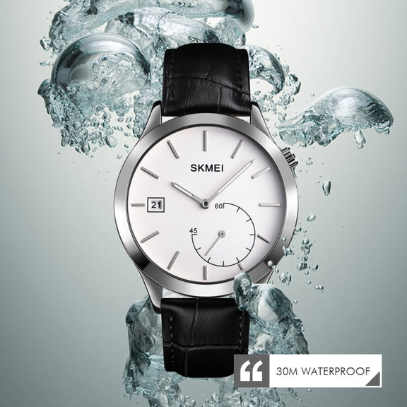 SKMEI 1581 Creative Fashion Men Watch Simple Casual Outdoor Sports Water-resistant Two-Pin Quartz Watch(Silver Black)