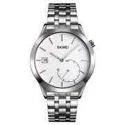 SKMEI 1581 Creative Fashion Men Watch Simple Casual Outdoor Sports Water-resistant Two-Pin Quartz Watch(Silver Steel Belt)
