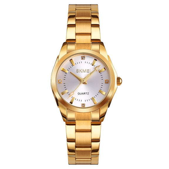 SKmei 1620 Delicate Rhinestone Creative Casual Water-resistant Quartz Women Watch Steel Strap Watch(Gold)