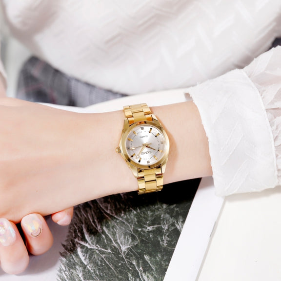 SKmei 1620 Delicate Rhinestone Creative Casual Water-resistant Quartz Women Watch Steel Strap Watch(Gold)