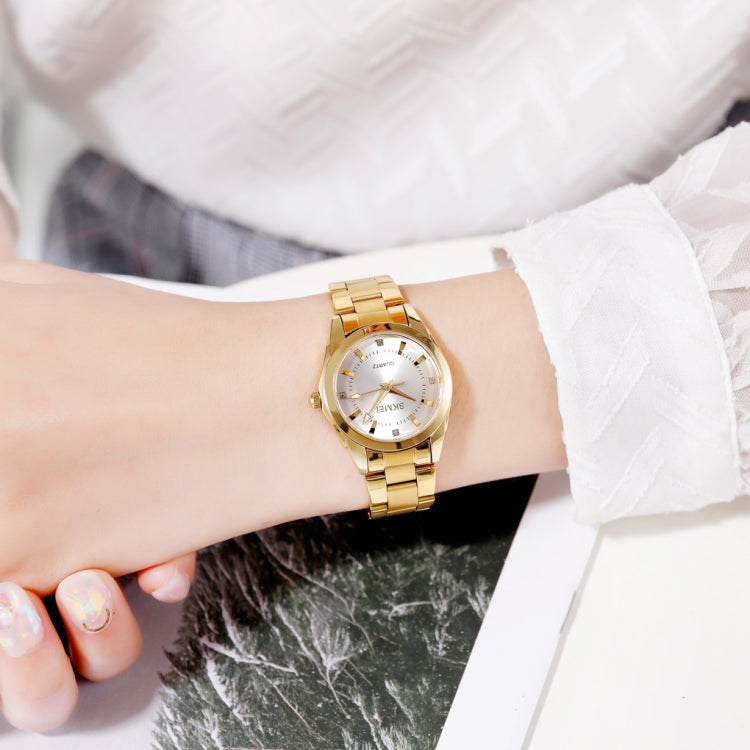 SKmei 1620 Delicate Rhinestone Creative Casual Water-resistant Quartz Women Watch Steel Strap Watch(Gold)